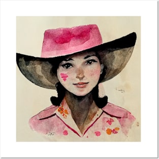 Pink Watercolor Cowgirl Art Posters and Art